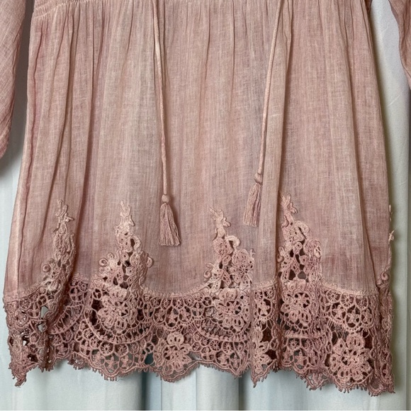 Soft Surroundings Smocked Lace Hem Peasant Blouse Pink Cotton Top Small - Picture 6 of 12